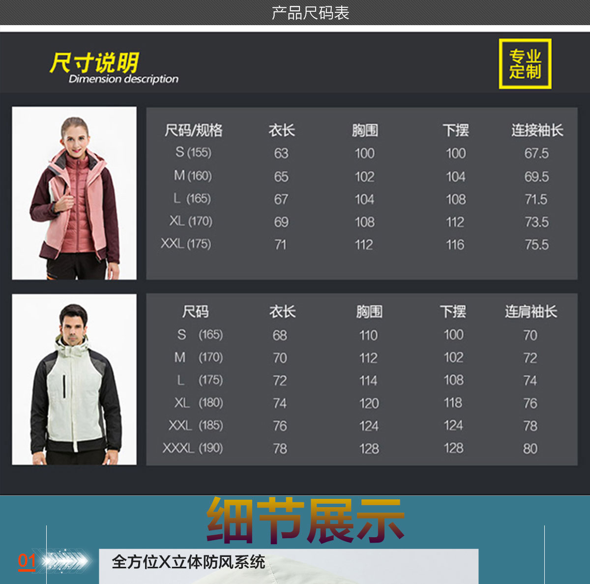 冲锋衣尺码表 冲锋衣尺码表